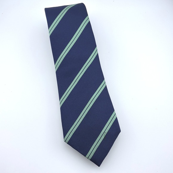 Charles Tyrwhitt Other - Charles Tyrwhitt Mens Navy Blue Mint Green Striped 100% Silk Ribbed Necktie